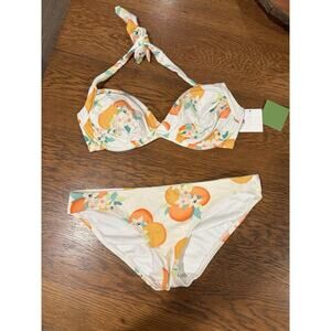 NWT Kate Spade Capistrano Push Up Halter Bikini Set Orange White Blossom Size M